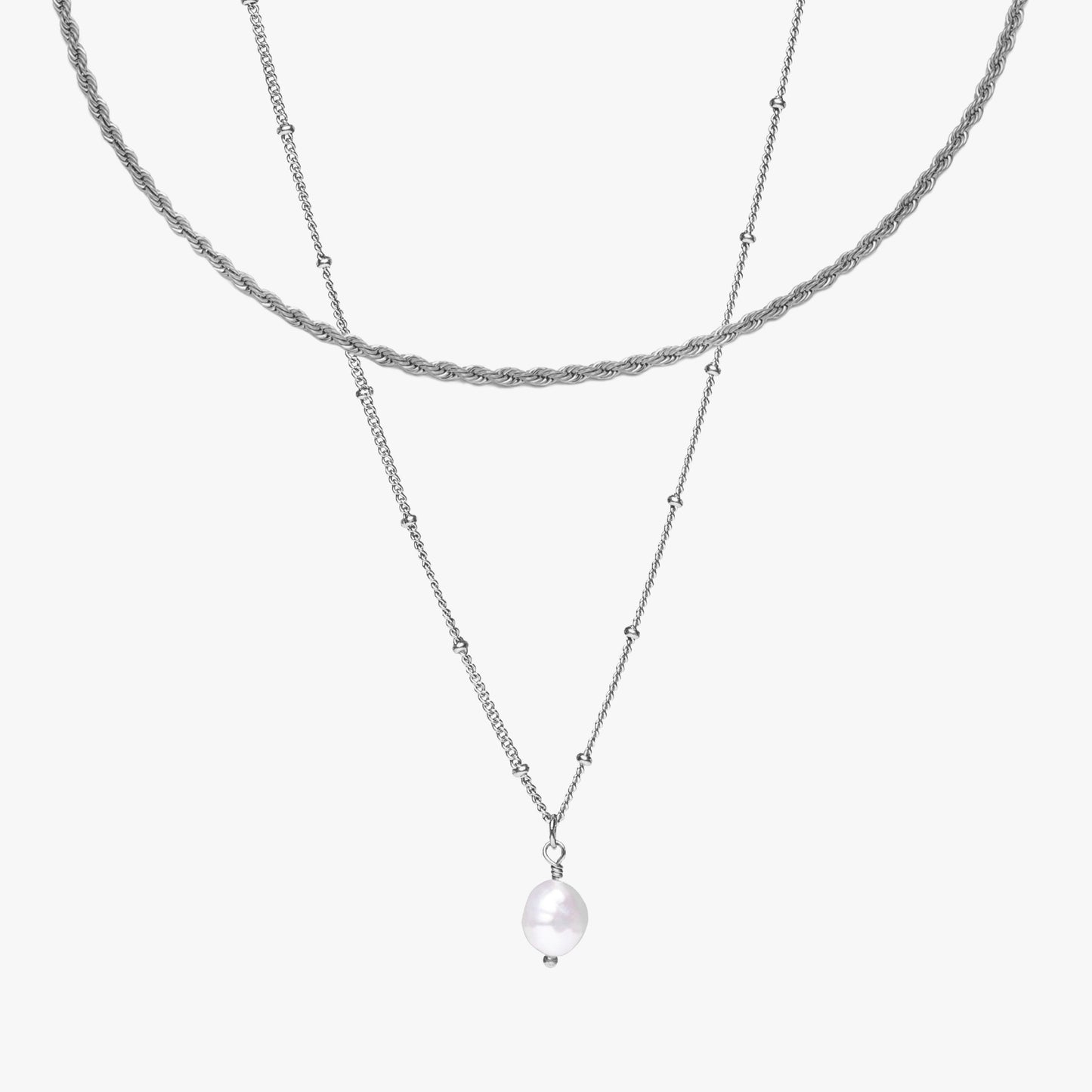 Damen Halsketten Set Gold Rope Kette mit Barockperlen Kette 2-teilig wasserfest hypoallergen Edelstahl