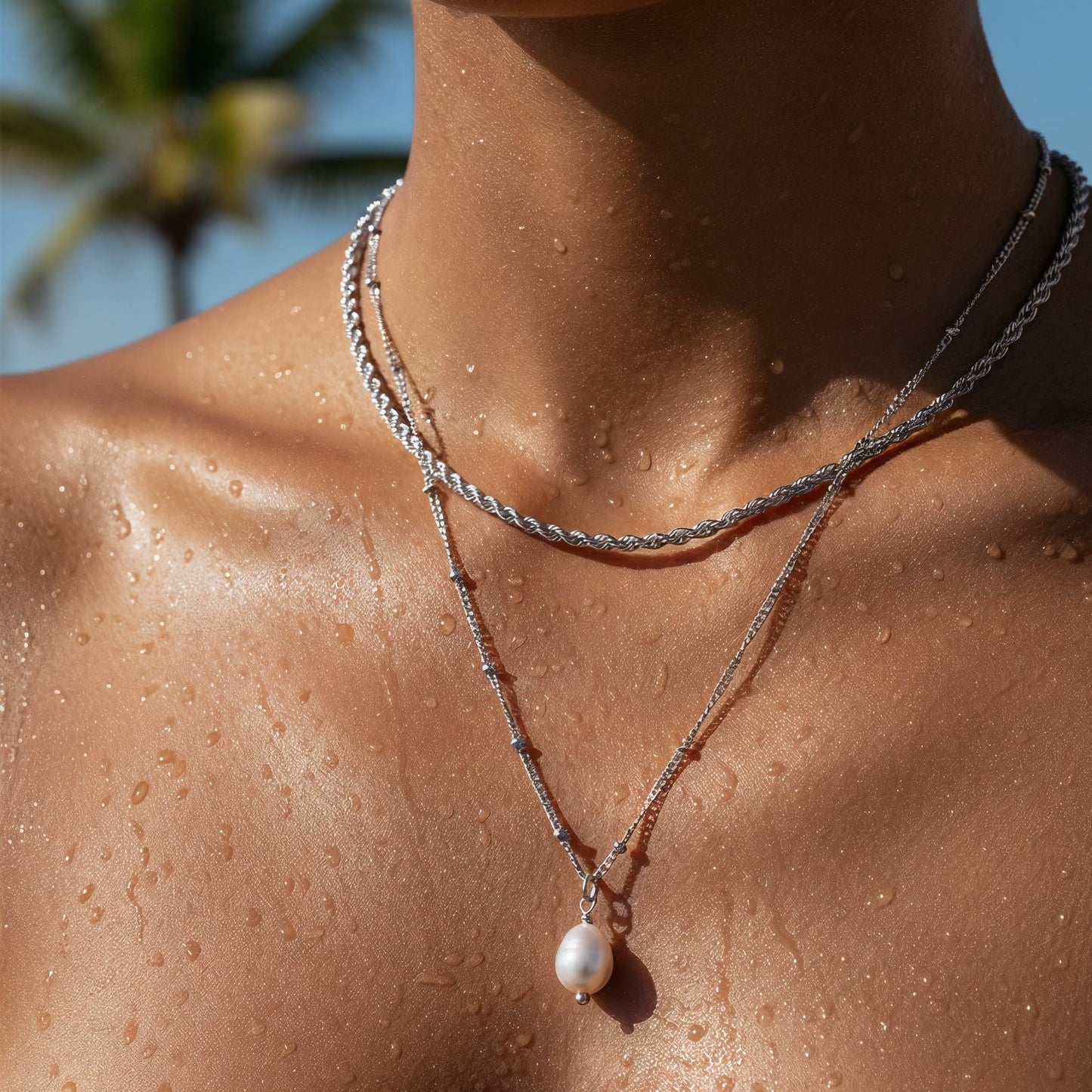 Damen Halsketten Set Gold Rope Kette mit Barockperlen Kette 2-teilig wasserfest hypoallergen Edelstahl