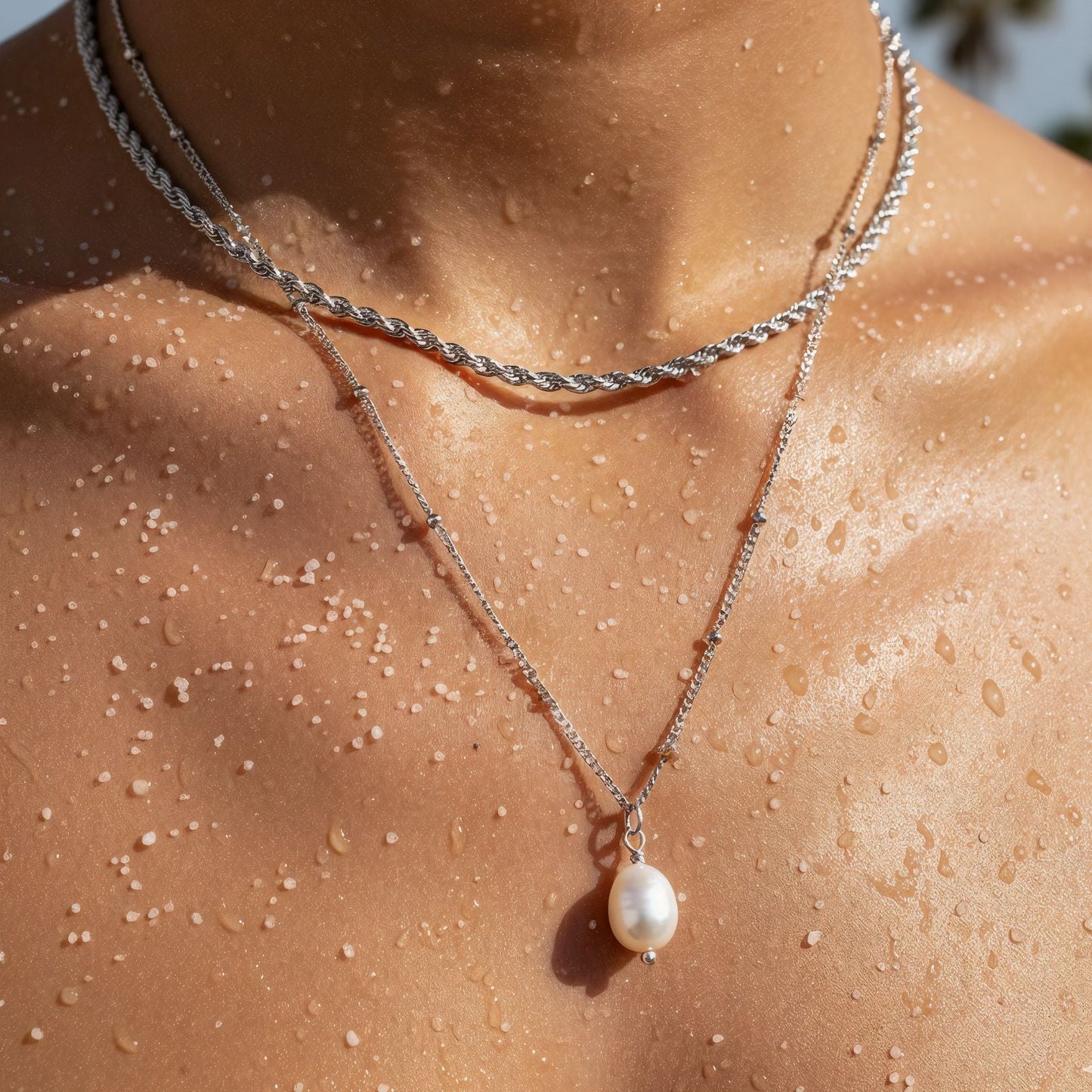 Damen Halsketten Set Gold Rope Kette mit Barockperlen Kette 2-teilig wasserfest hypoallergen Edelstahl