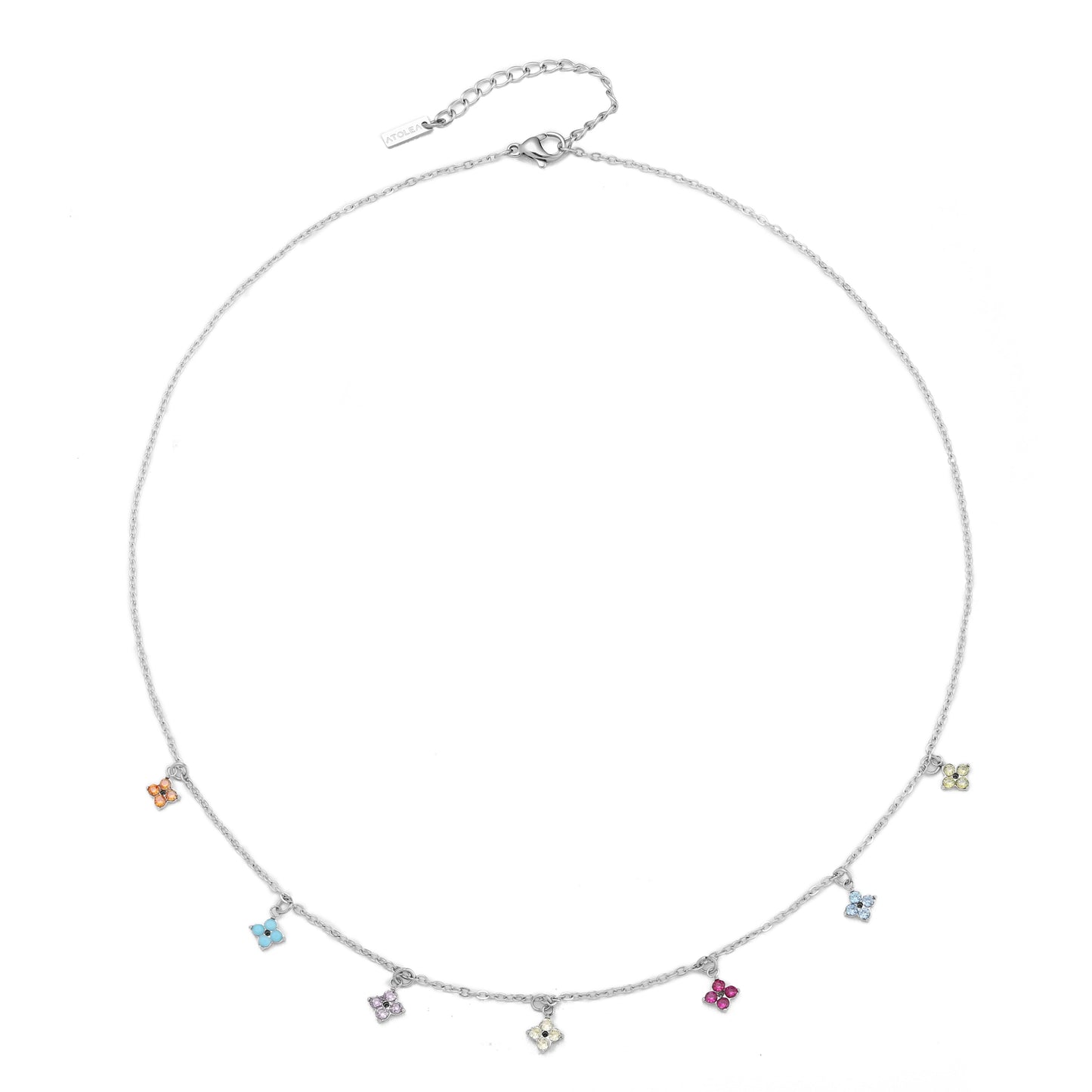 Damen Choker Halskette Gold Blumen Anhänger mit bunten Zirkonia Verstellbar Wasserfest Hypoallergen