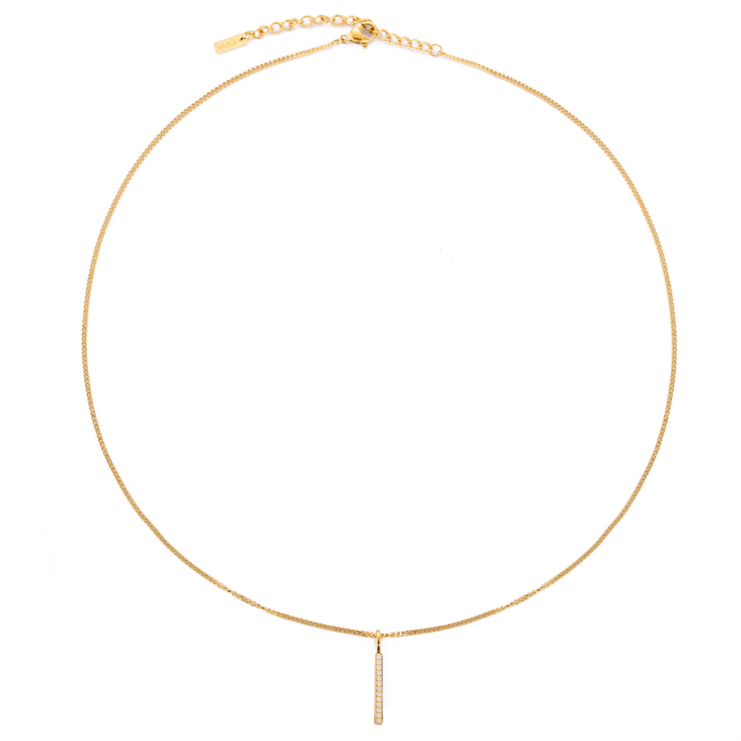 Damen Halskette Gold Bar Anhänger mit weißen Zirkonia Verstellbar Wasserfest Hypoallergen