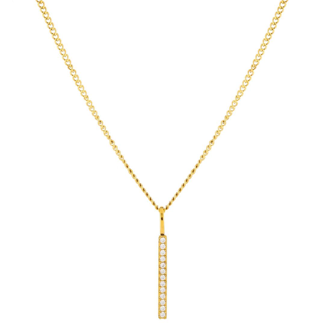 Damen Halskette Gold Bar Anhänger mit weißen Zirkonia Verstellbar Wasserfest Hypoallergen