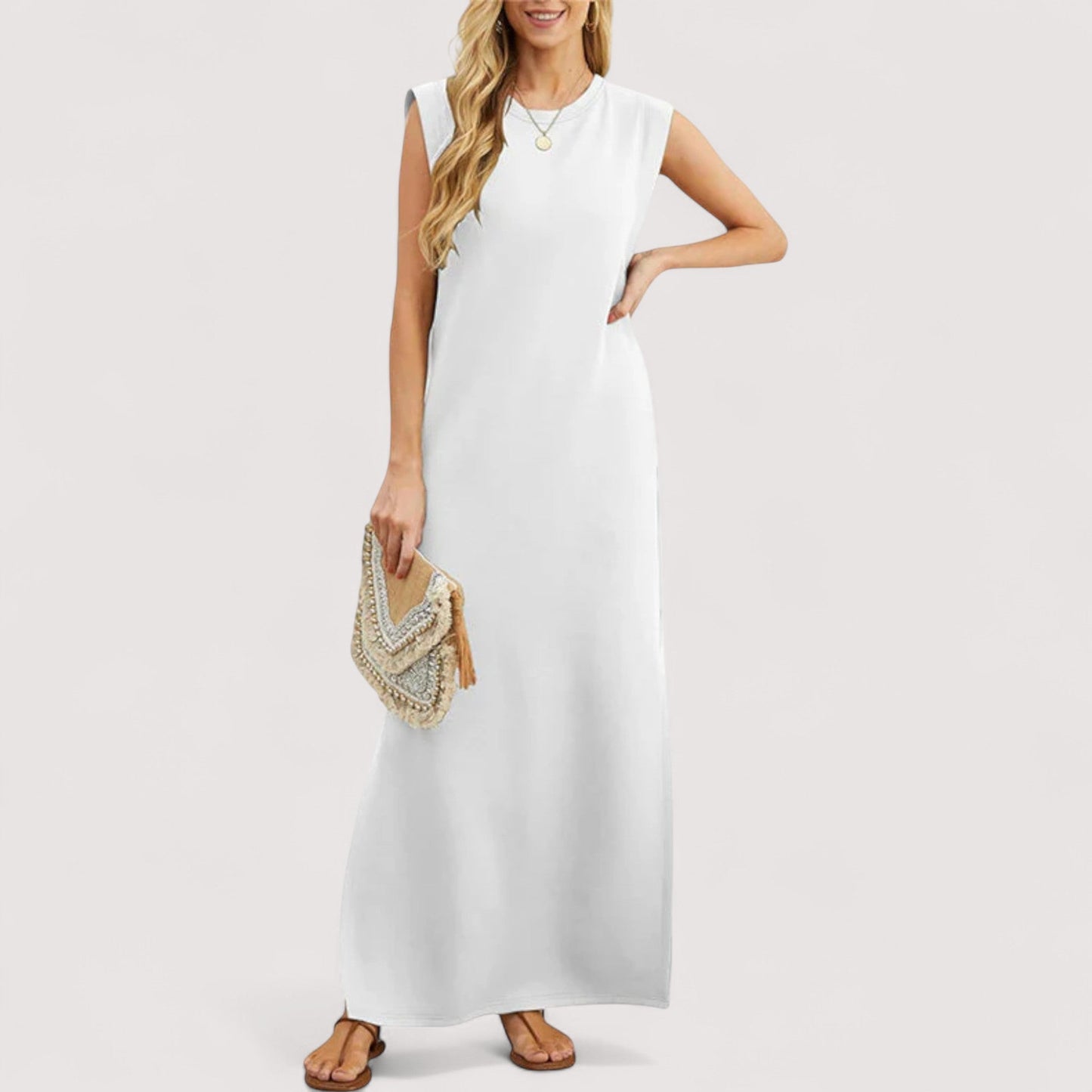 Damen Maxikleid A-Linie ärmellos locker Passform sommerlich leicht fließend