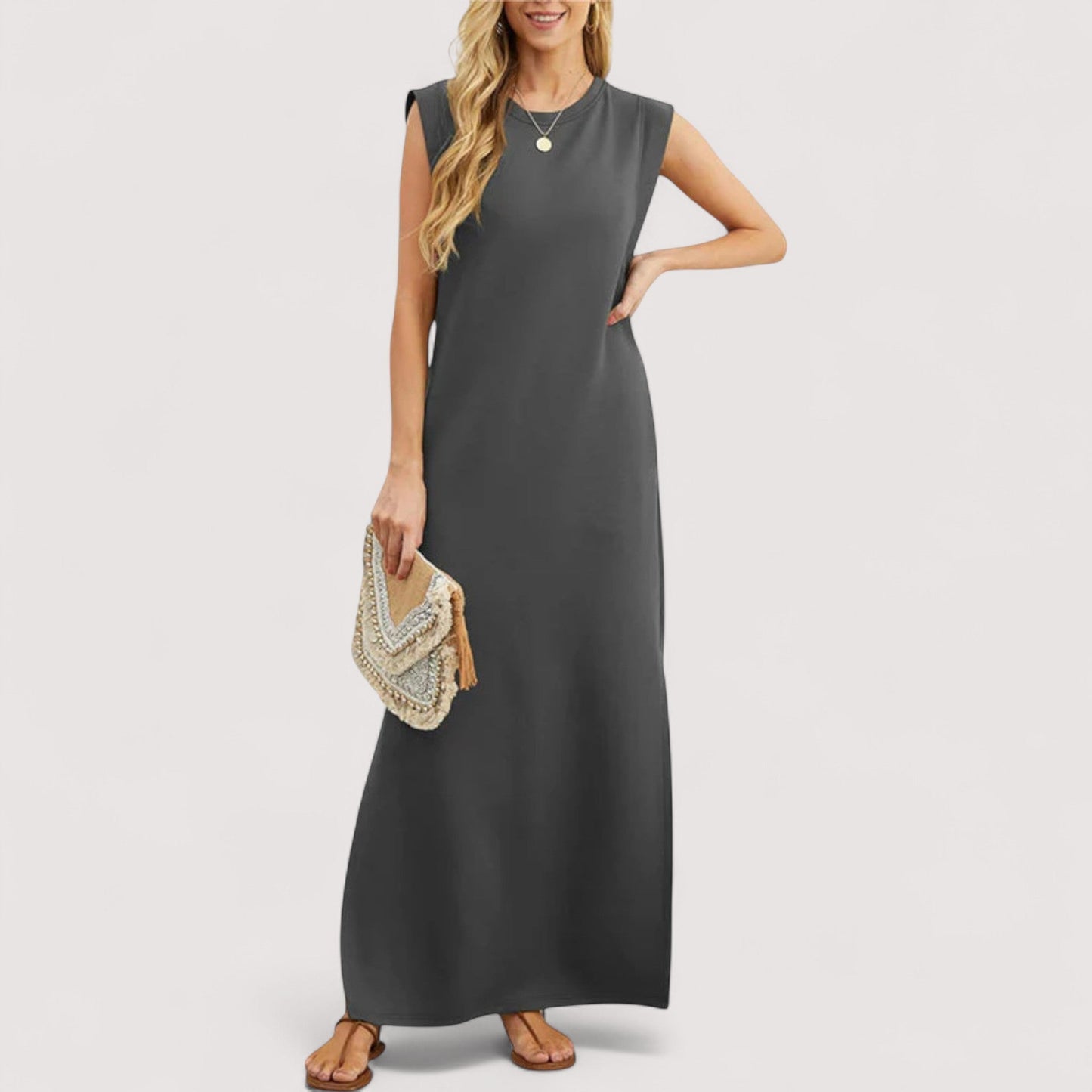 Damen Maxikleid A-Linie ärmellos locker Passform sommerlich leicht fließend
