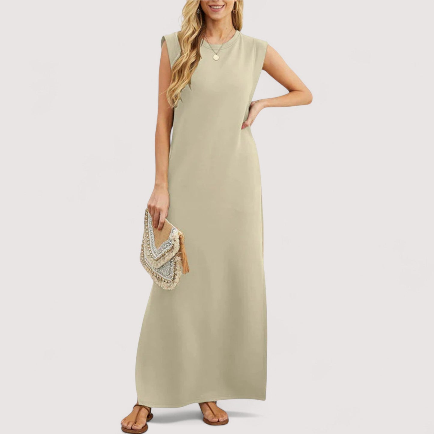 Damen Maxikleid A-Linie ärmellos locker Passform sommerlich leicht fließend