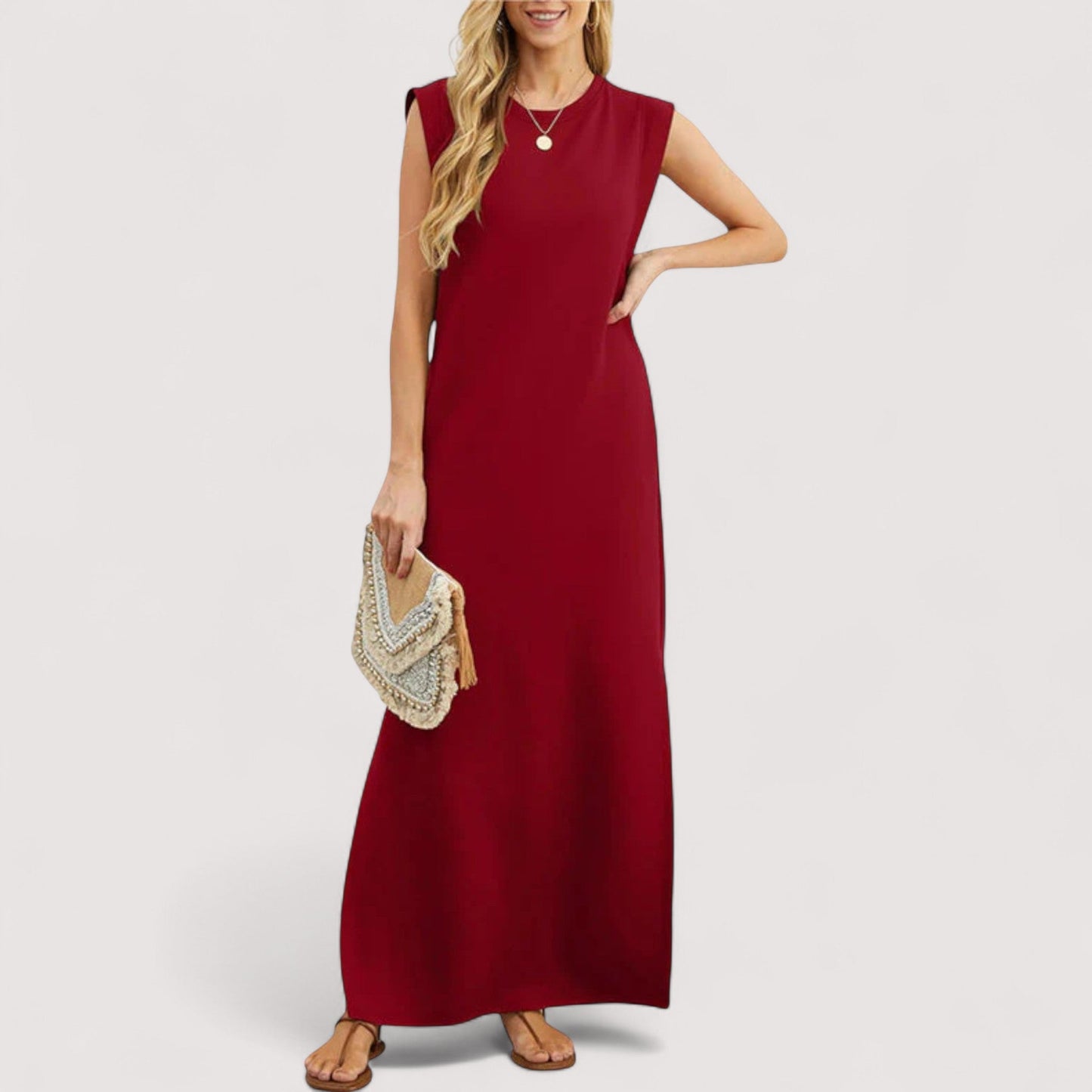 Damen Maxikleid A-Linie ärmellos locker Passform sommerlich leicht fließend