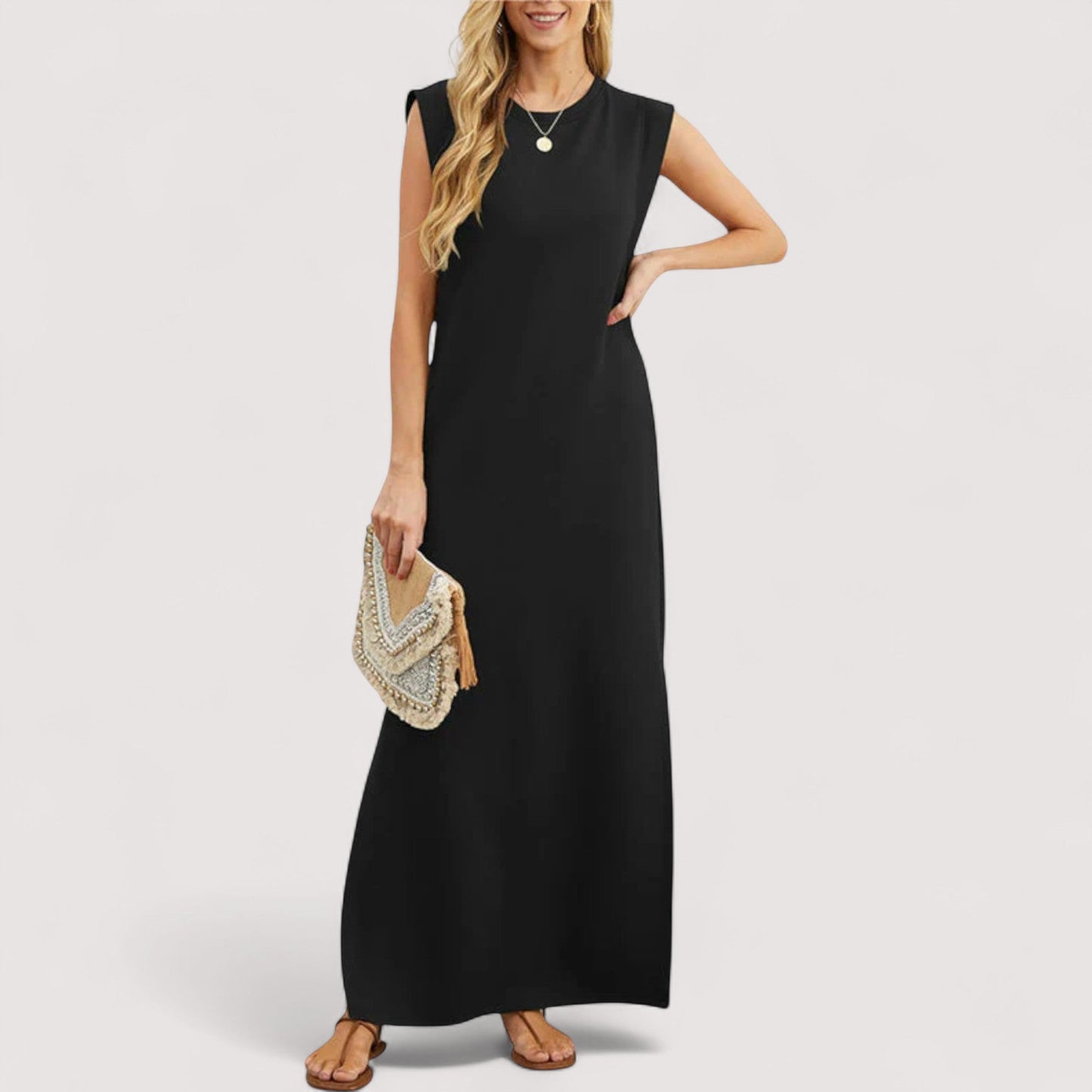 Damen Maxikleid A-Linie ärmellos locker Passform sommerlich leicht fließend