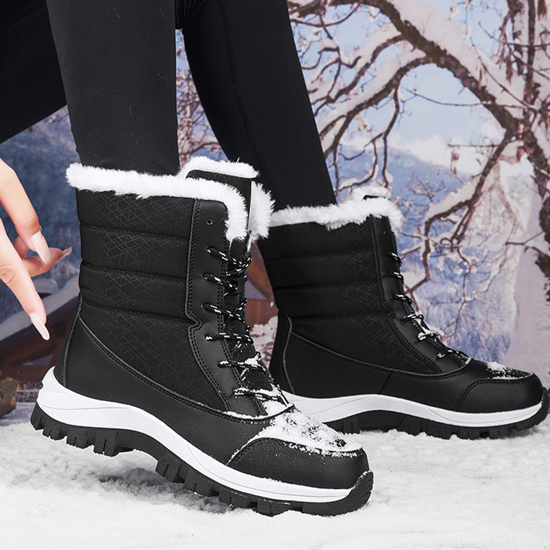 Damen Winterstiefel wasserdicht rutschfest gefüttert solide warme Mikrofaser