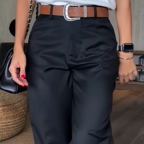 Damenhose hohe Taille gerade Passform elegant atmungsaktiv, knitterarm
