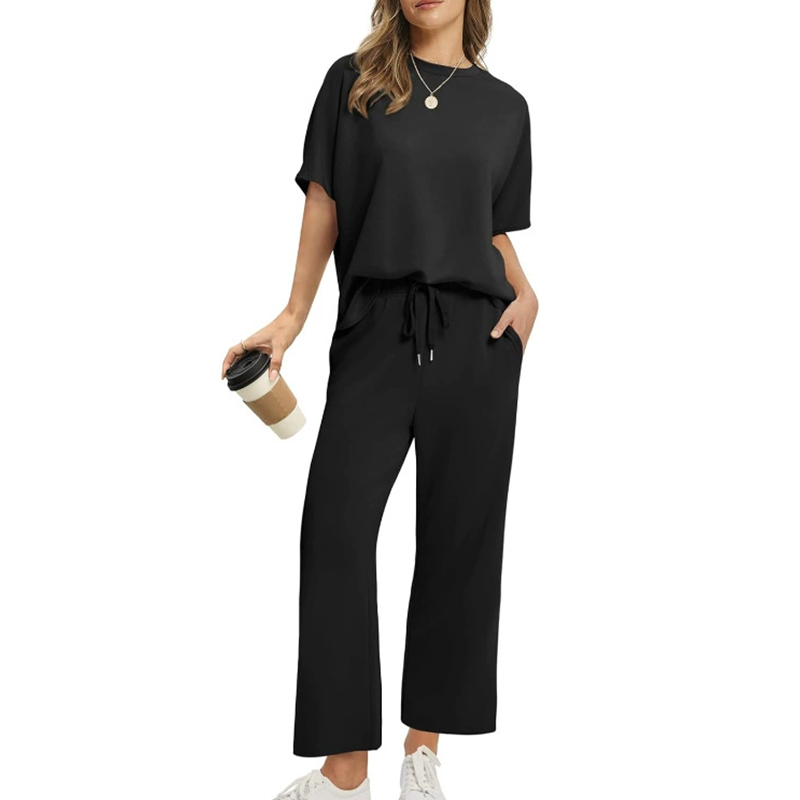Damen zweiteiliges Set Top Hose locker elastisch bequem minimalistisch knöchellang