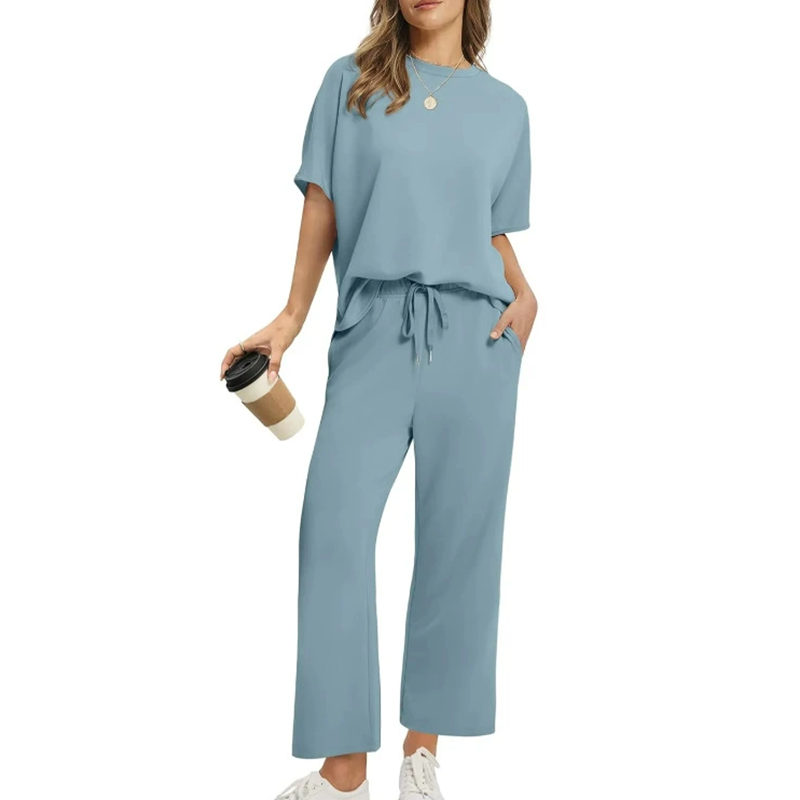 Damen zweiteiliges Set Top Hose locker elastisch bequem minimalistisch knöchellang