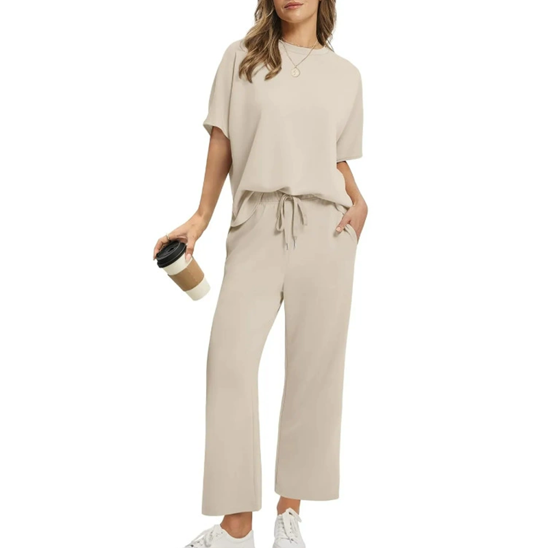 Damen zweiteiliges Set Top Hose locker elastisch bequem minimalistisch knöchellang