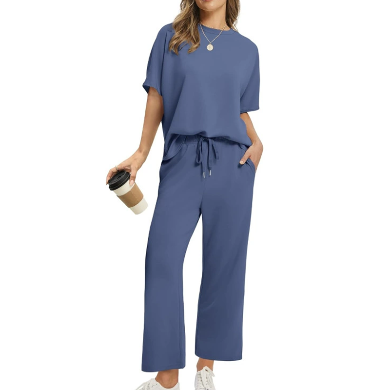Damen zweiteiliges Set Top Hose locker elastisch bequem minimalistisch knöchellang