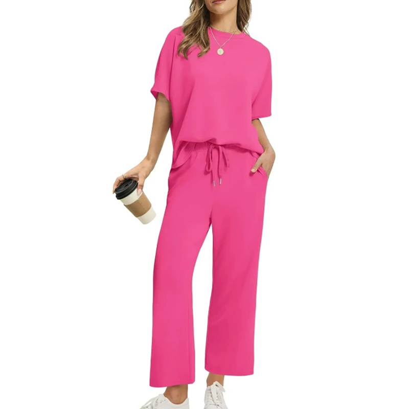 Damen zweiteiliges Set Top Hose locker elastisch bequem minimalistisch knöchellang