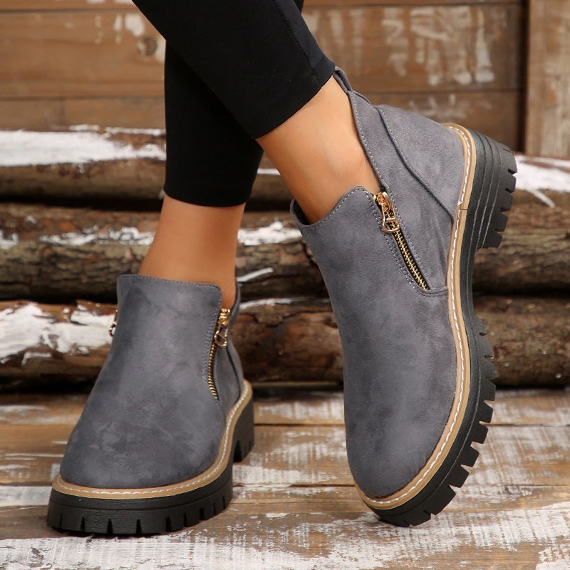 Damen-Slip-Boots mit Reißverschluss wasserabweisender Blockabsatz rund