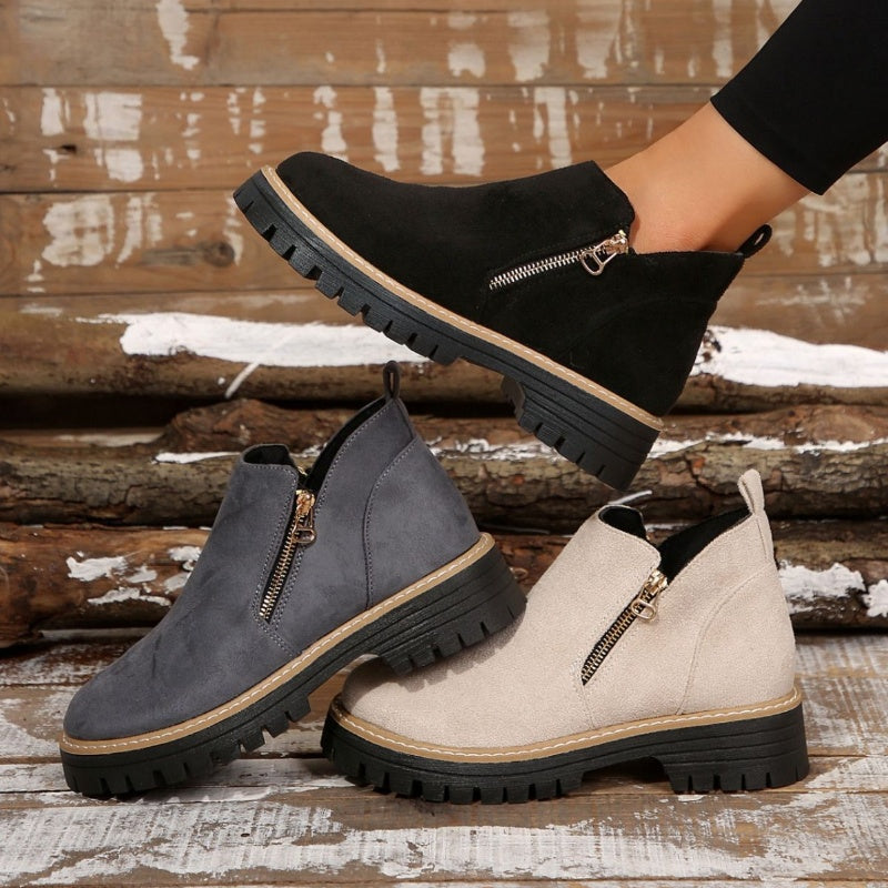 Damen-Slip-Boots mit Reißverschluss wasserabweisender Blockabsatz rund