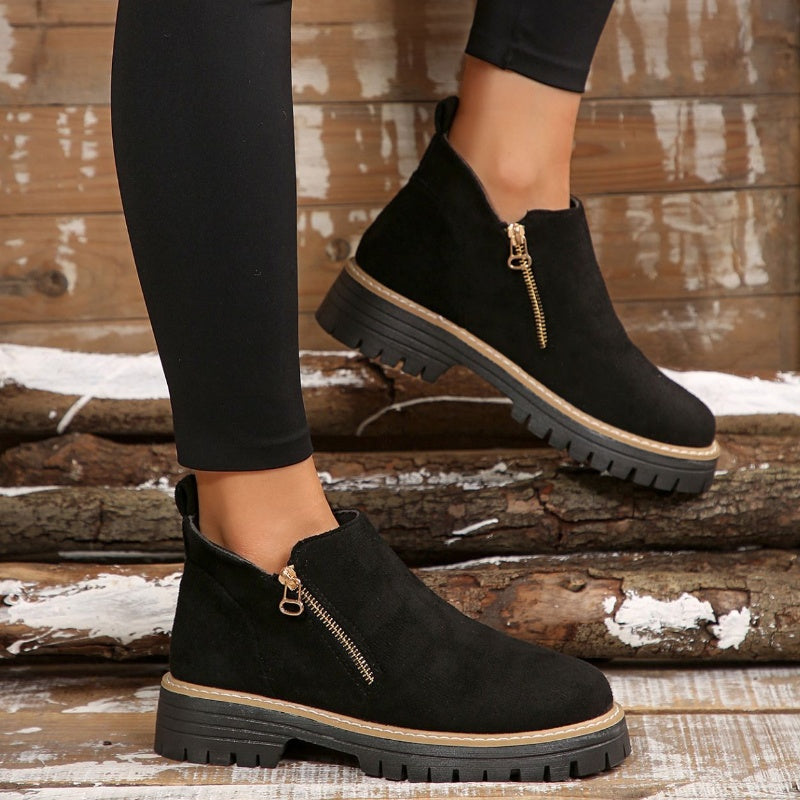 Damen-Slip-Boots mit Reißverschluss wasserabweisender Blockabsatz rund