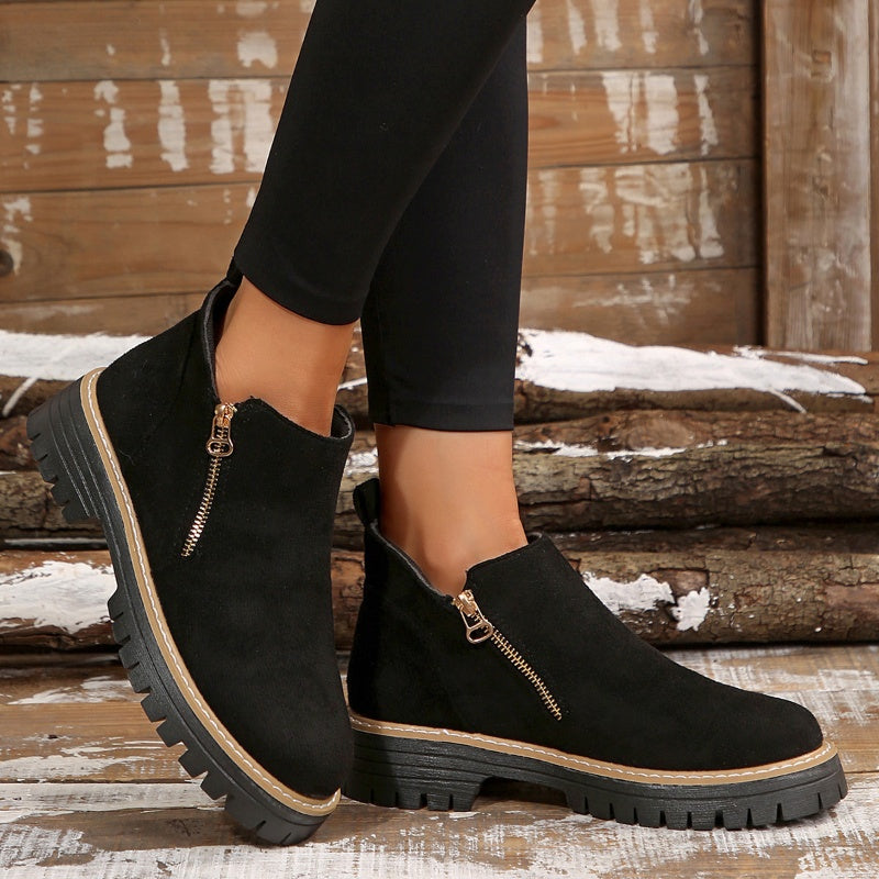 Damen-Slip-Boots mit Reißverschluss wasserabweisender Blockabsatz rund