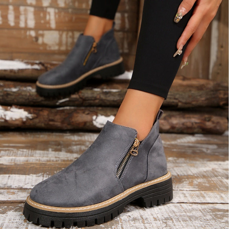 Damen-Slip-Boots mit Reißverschluss wasserabweisender Blockabsatz rund