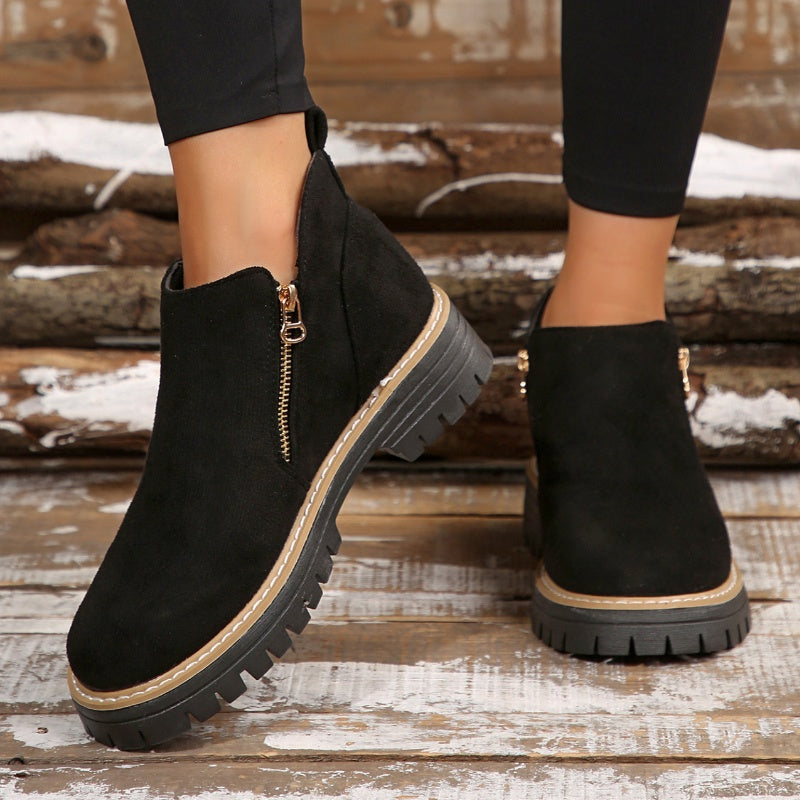 Damen-Slip-Boots mit Reißverschluss wasserabweisender Blockabsatz rund