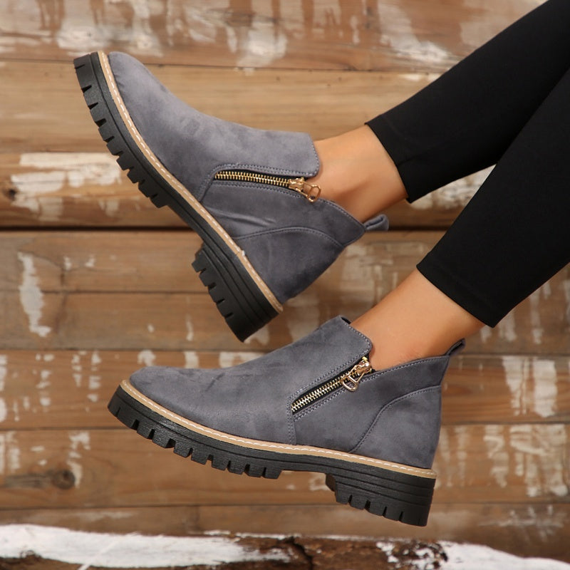 Damen-Slip-Boots mit Reißverschluss wasserabweisender Blockabsatz rund