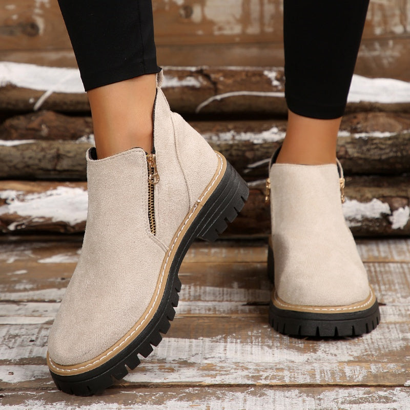 Damen-Slip-Boots mit Reißverschluss wasserabweisender Blockabsatz rund