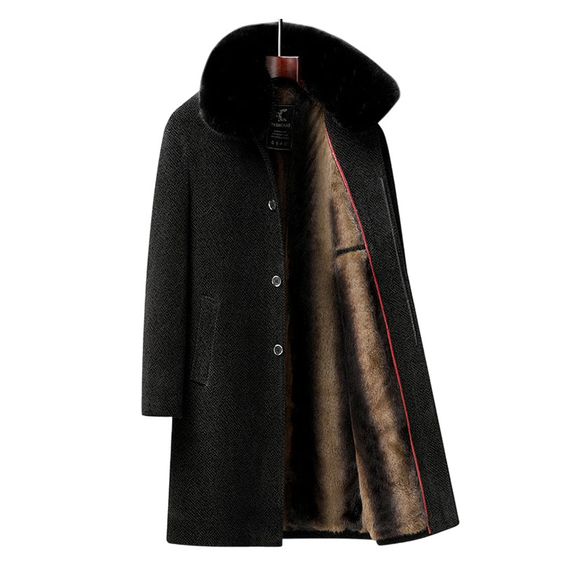 Herren Winterjacke Business Casual Schwarz Kaffee Warm Gefüttert Abnehmbarer Kragen Klassisch Elegant