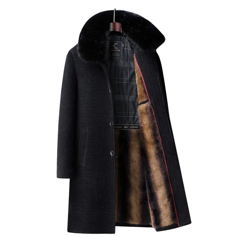 Herren Winterjacke Business Casual Schwarz Kaffee Warm Gefüttert Abnehmbarer Kragen Klassisch Elegant