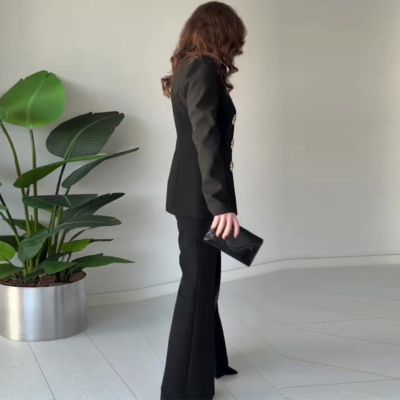 Damen Zweiteiler Regular Fit Blazer mit geteilten Ärmeln Hochtaillierte Hose Langarm Elegant Business Set