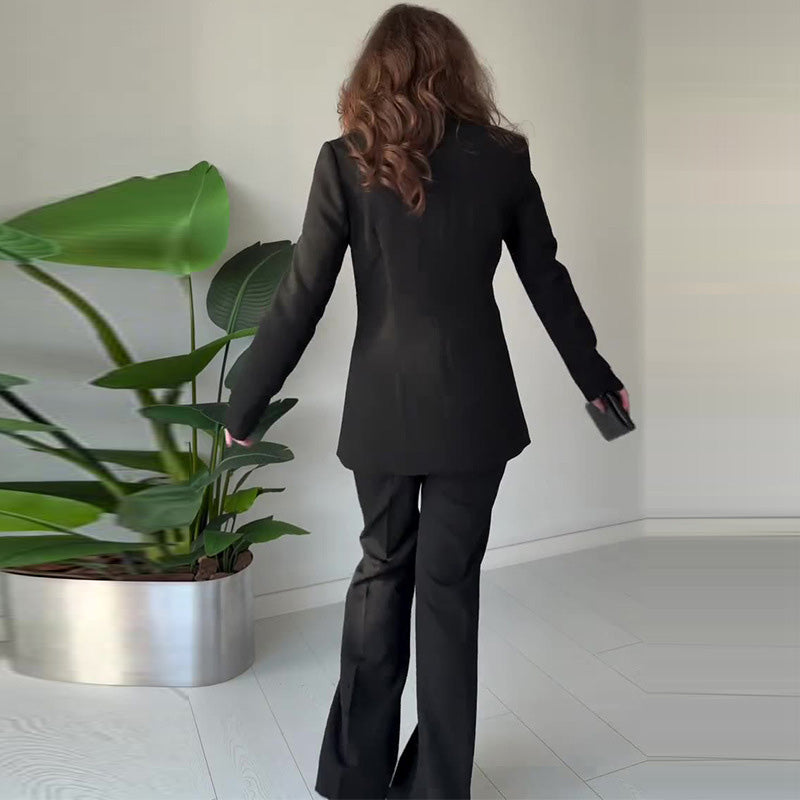 Damen Zweiteiler Regular Fit Blazer mit geteilten Ärmeln Hochtaillierte Hose Langarm Elegant Business Set