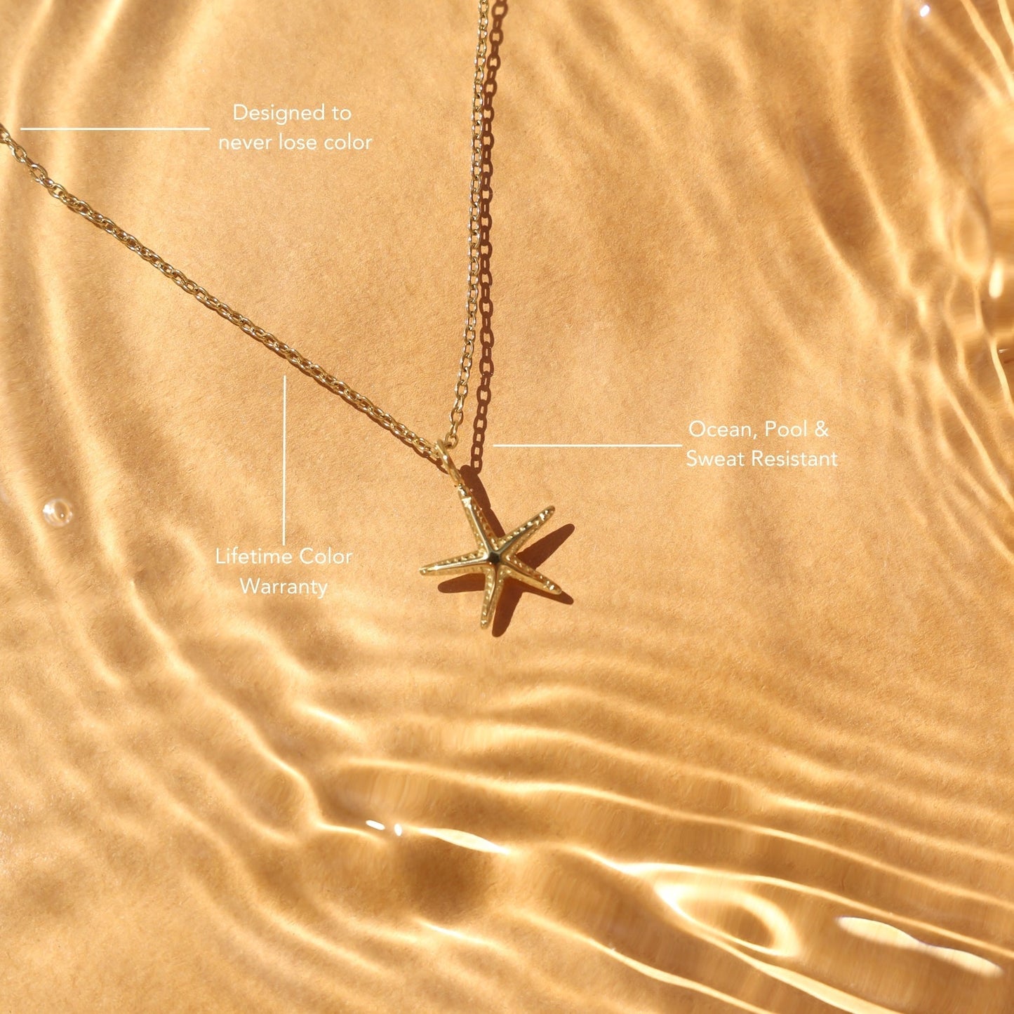 Damen Seestern Halskette Gold Anhänger verstellbar wasserfest hypoallergen Edelstahl maritim