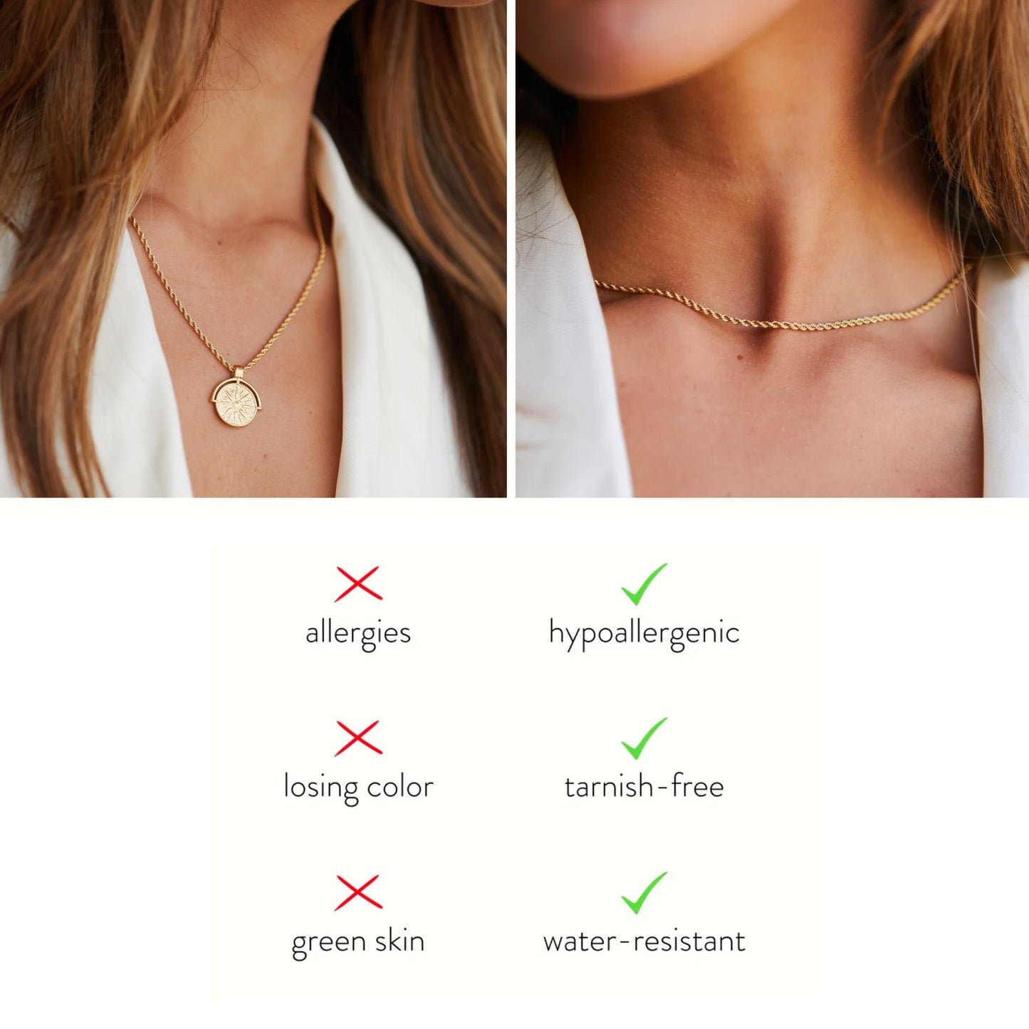 Damen Schmuckset Gold Sonnen Halskette Rope Chain verstellbar wasserfest Edelstahl Layering Set