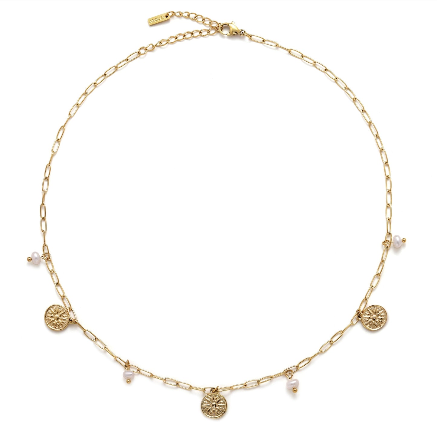 Damen Perlen Choker Gold Süßwasserperlen Sonnen Anhänger verstellbar wasserfest
