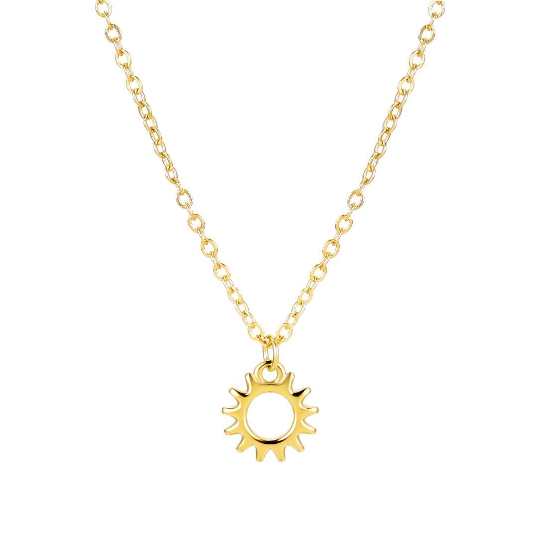 Damen Goldene Kette mit Sonnenmedaillon Edelstahl 18K PVD Verstellbarer Halsschmuck