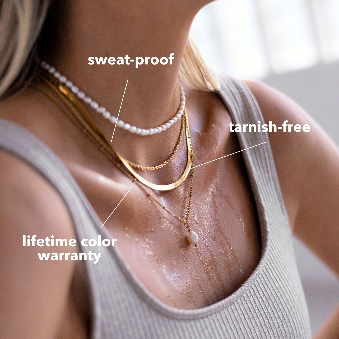 Damen Herringbone Choker Gold, 18K PVD Edelstahl Halskette, wasserfest, verstellbar