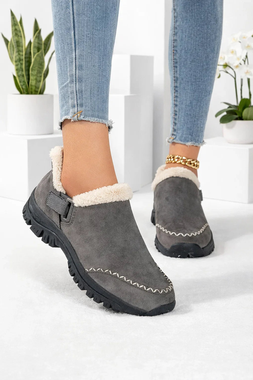 Damen Slip-On Schuhe gefüttert Anti-Rutsch leicht bequem warm