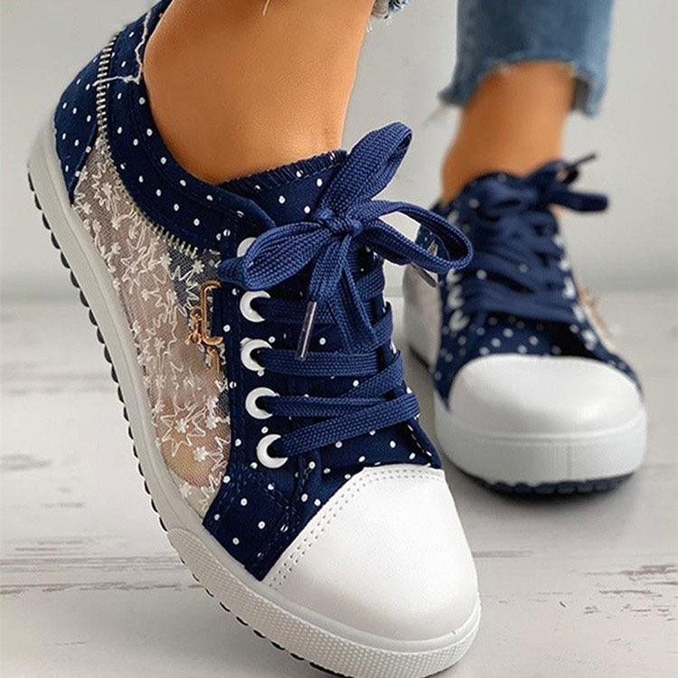 Damen Sneakers Schnürung rutschfest gepunktet solide atmungsaktiv bequem leicht