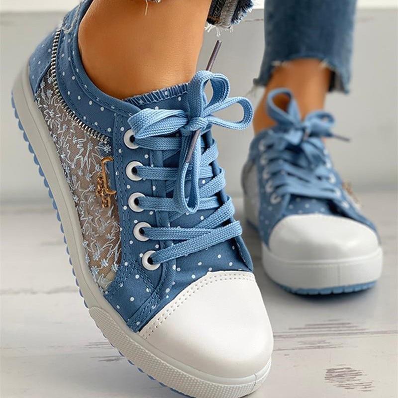 Damen Sneakers Schnürung rutschfest gepunktet solide atmungsaktiv bequem leicht