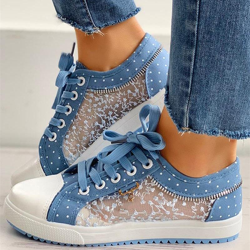 Damen Sneakers Schnürung rutschfest gepunktet solide atmungsaktiv bequem leicht