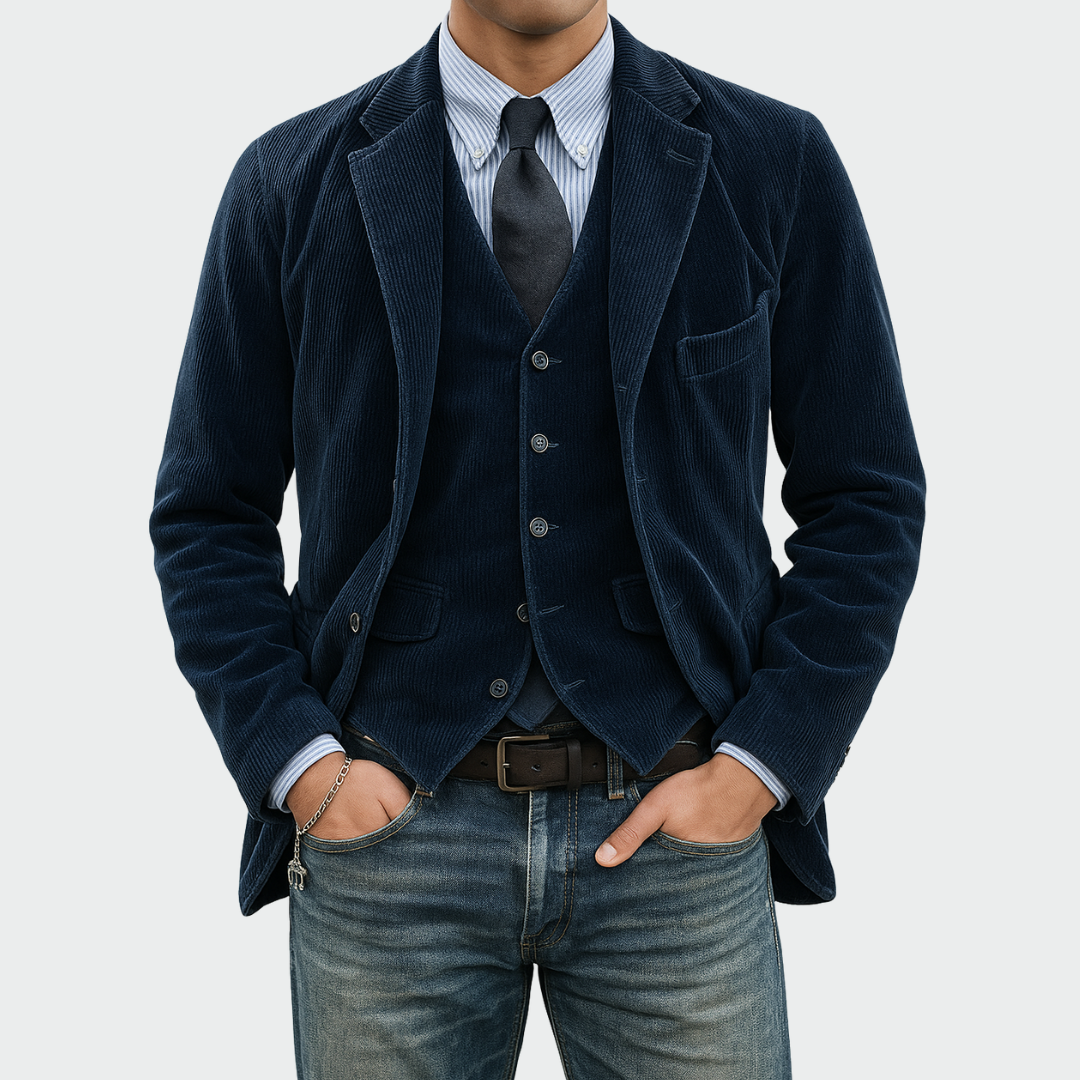 Herren Blazer Weste Set Slim Fit Samt Elegant Zweiteilig Business Abend Formal