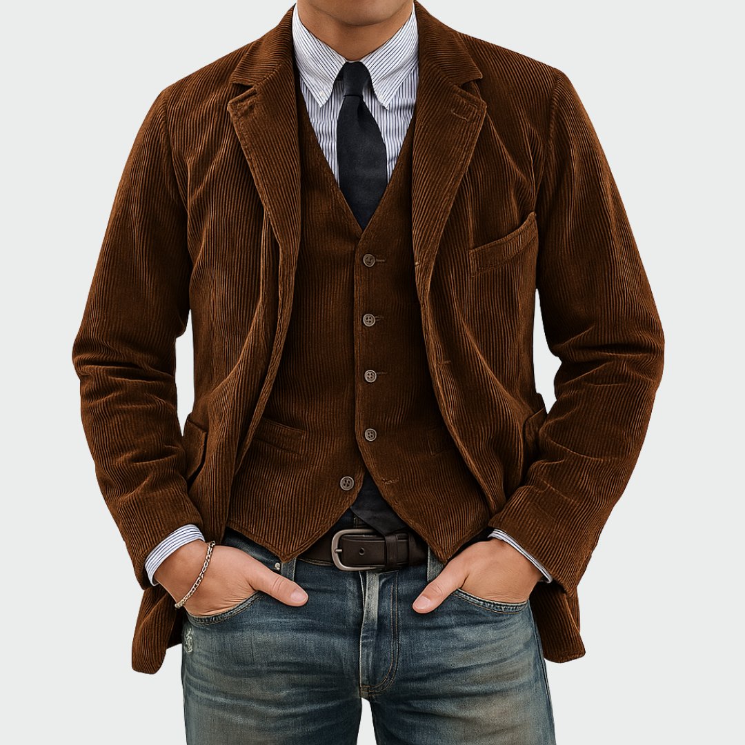 Herren Blazer-Set Slim Fit Samt Weste Zweiteilig Elegant Business Abend Freizeit