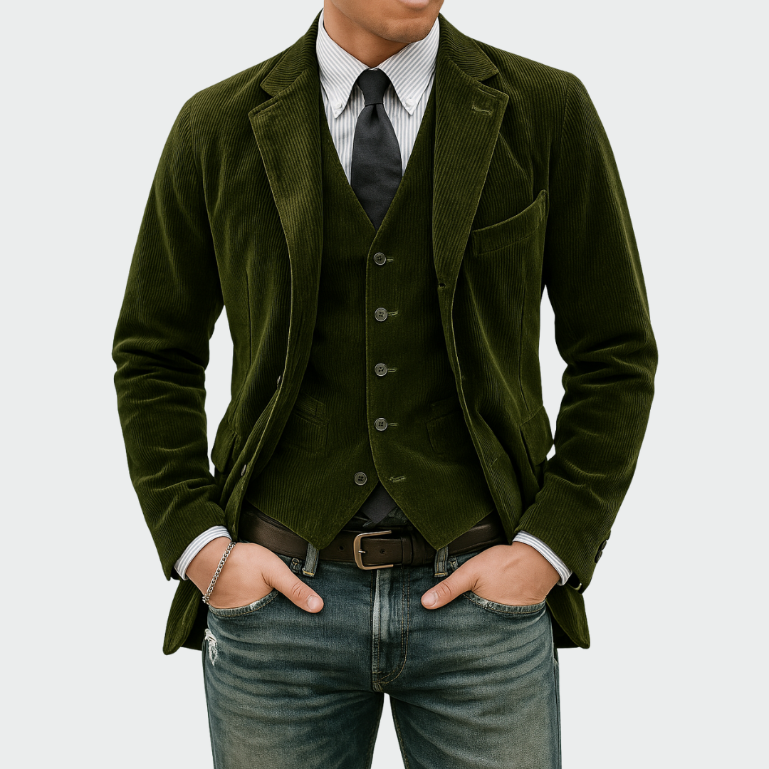 Herren Blazer-Set Slim Fit Samt Weste Zweiteilig Elegant Business Abend Freizeit