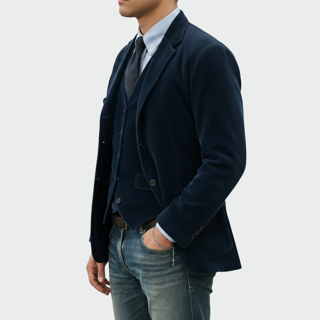 Herren Blazer Weste Set Slim Fit Samt Elegant Zweiteilig Business Abend Formal