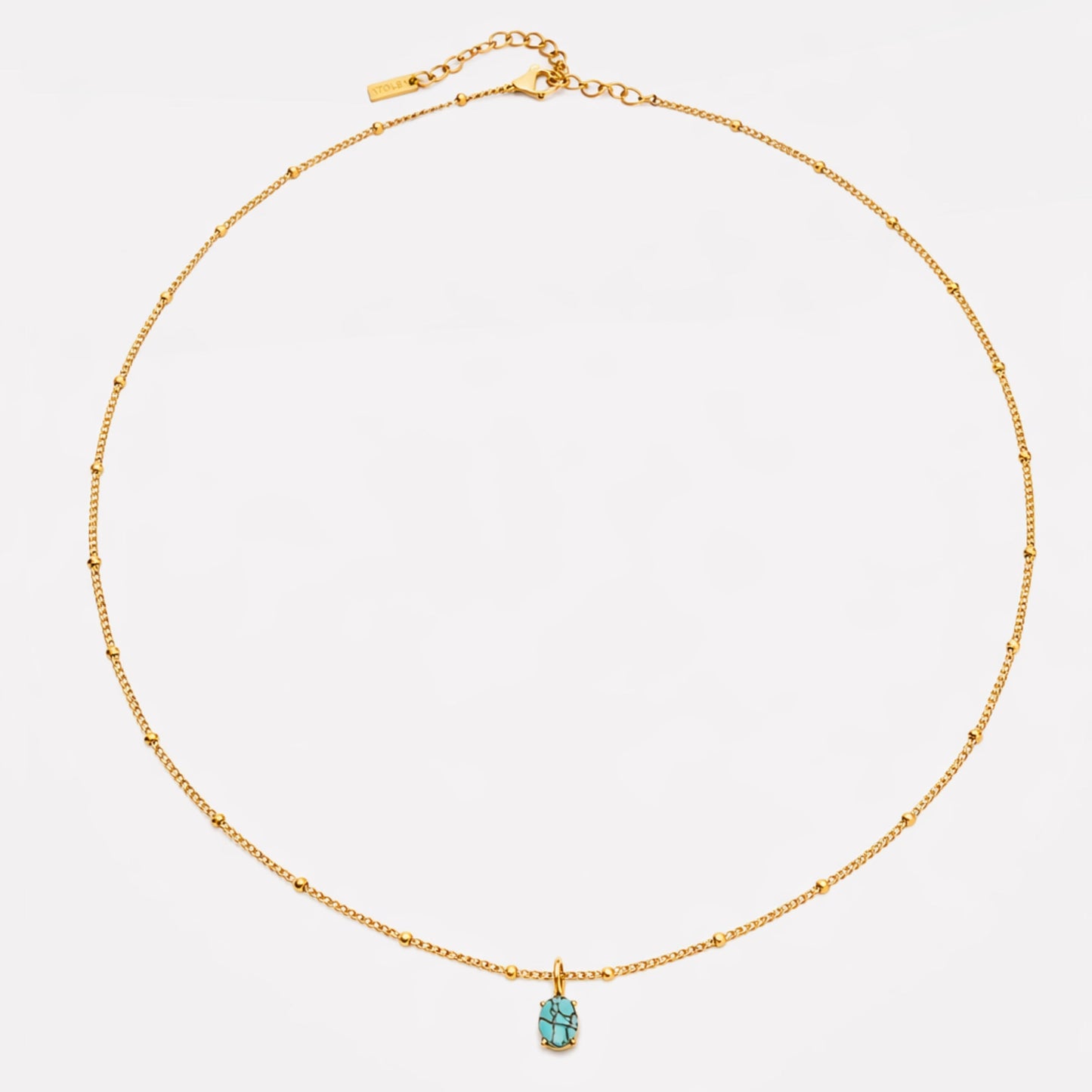 Damen Halskette goldfarben mit Türkis Anhänger und Beaded Chain aus Edelstahl