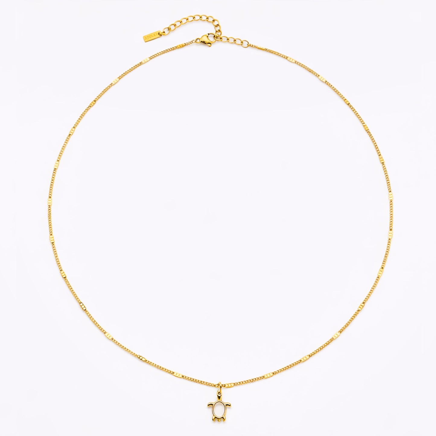 Damen Halskette goldfarben mit Schildkröten Anhänger und Perlmutt Stein aus Edelstahl