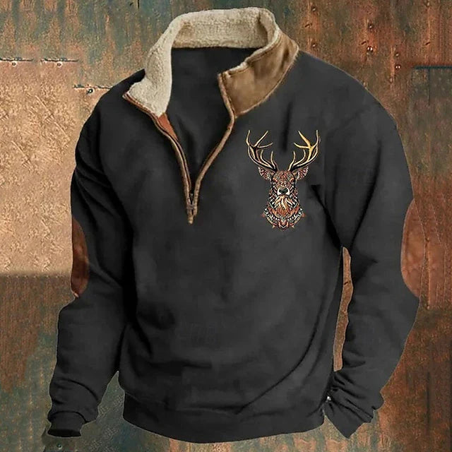 Herren Pullover Viertelreißverschluss Stehkragen Langarm bequem warm