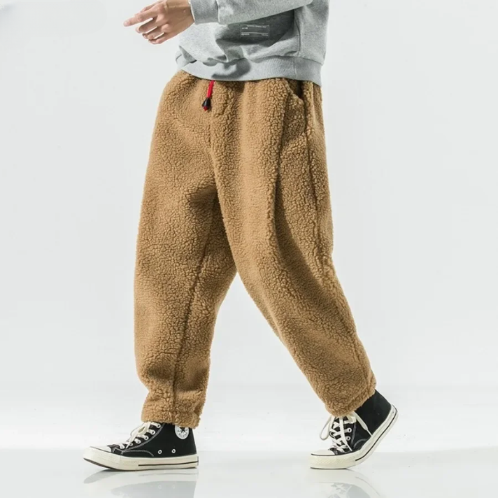 Herren Fleecehose warm gefüttert lockere Passform Kordelzugbund tiefe Taschen bequem