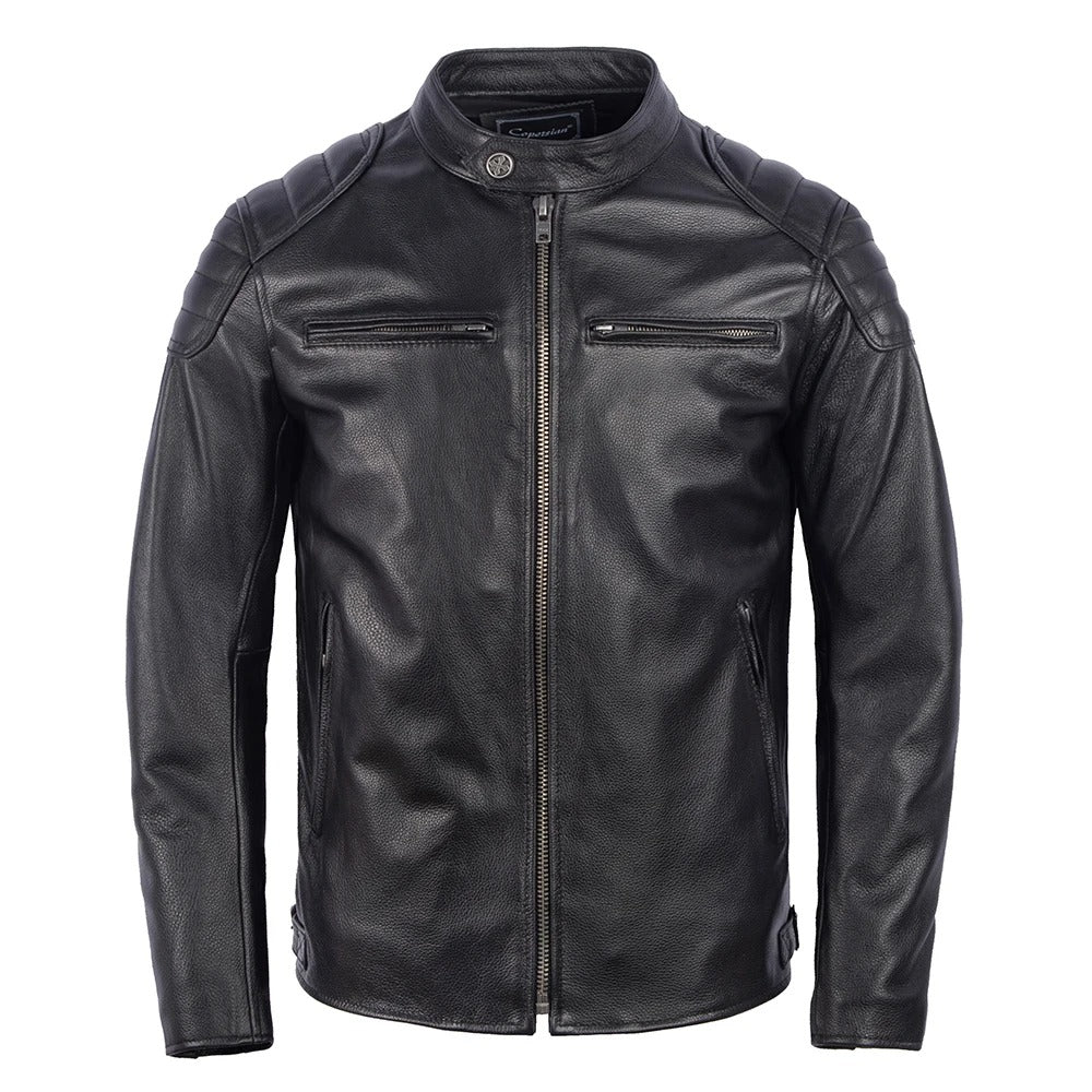 Herren Lederjacke Schwarz Vintage Slim Fit Reißverschluss Klassisch