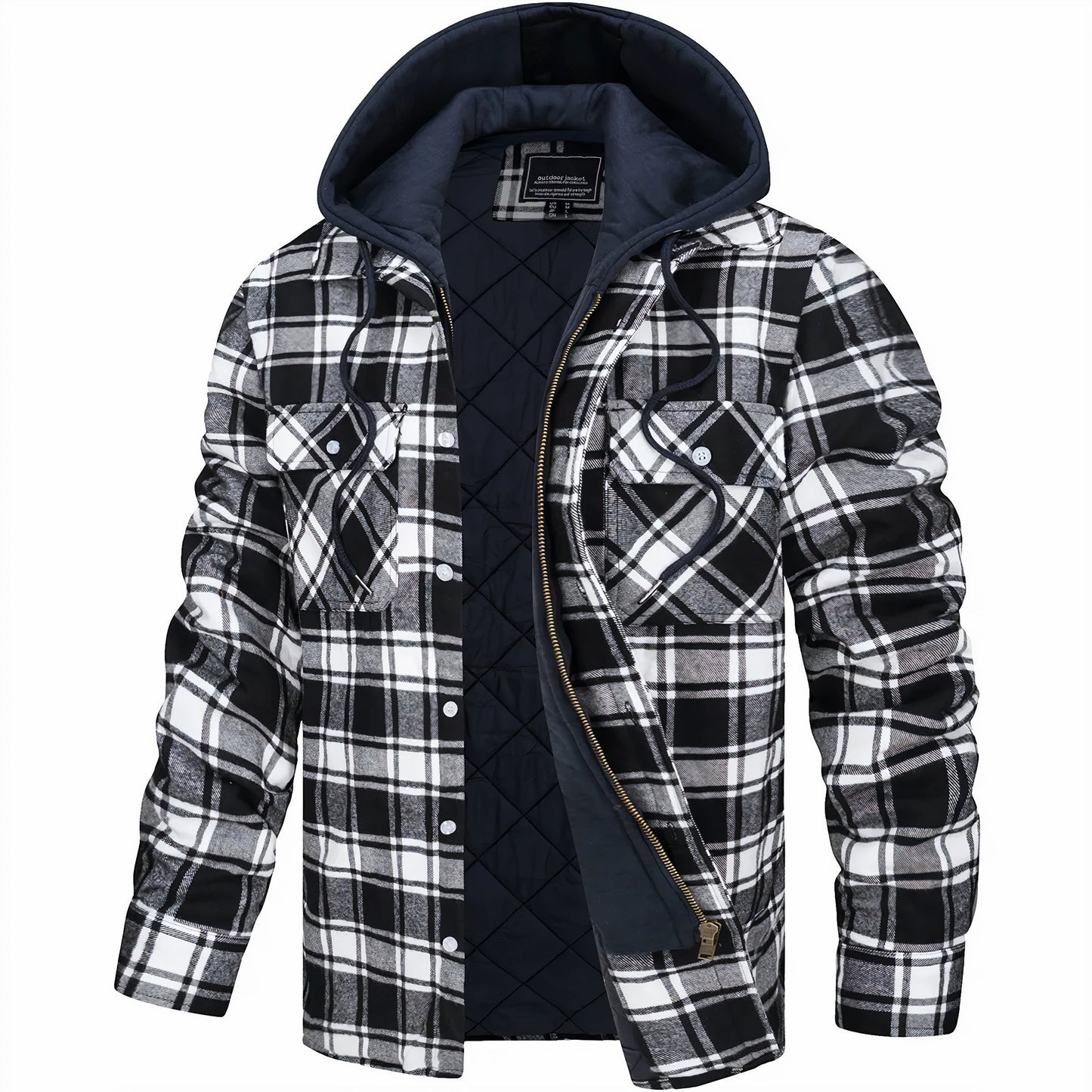 Herren Karojacke Langarm Reißverschluss Regular Fit Warm Leicht Übergangsjacke Herbst Winter