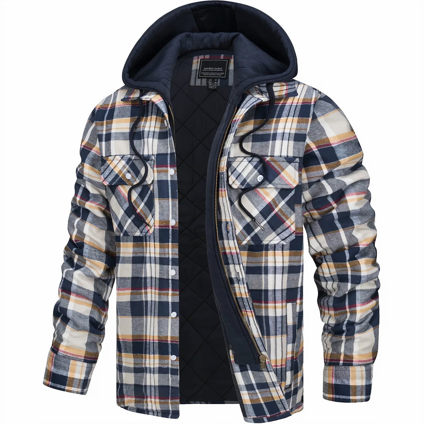 Herren Karojacke Langarm Reißverschluss Regular Fit Warm Leicht Übergangsjacke Herbst Winter